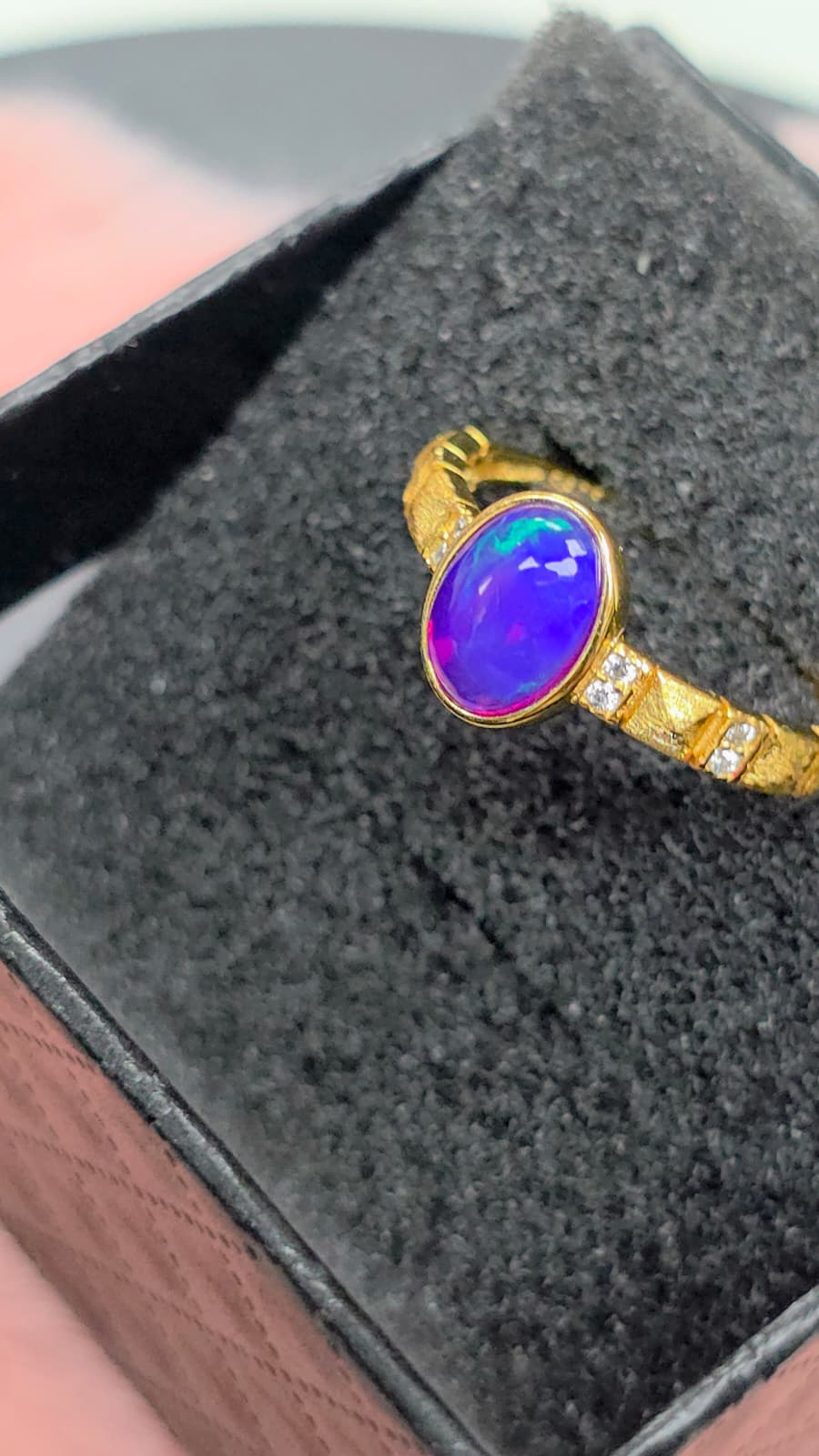 Natural Purple Opal Oval Adjustable Ring — Gold-Coated Sterling Silver | Kumara Shines