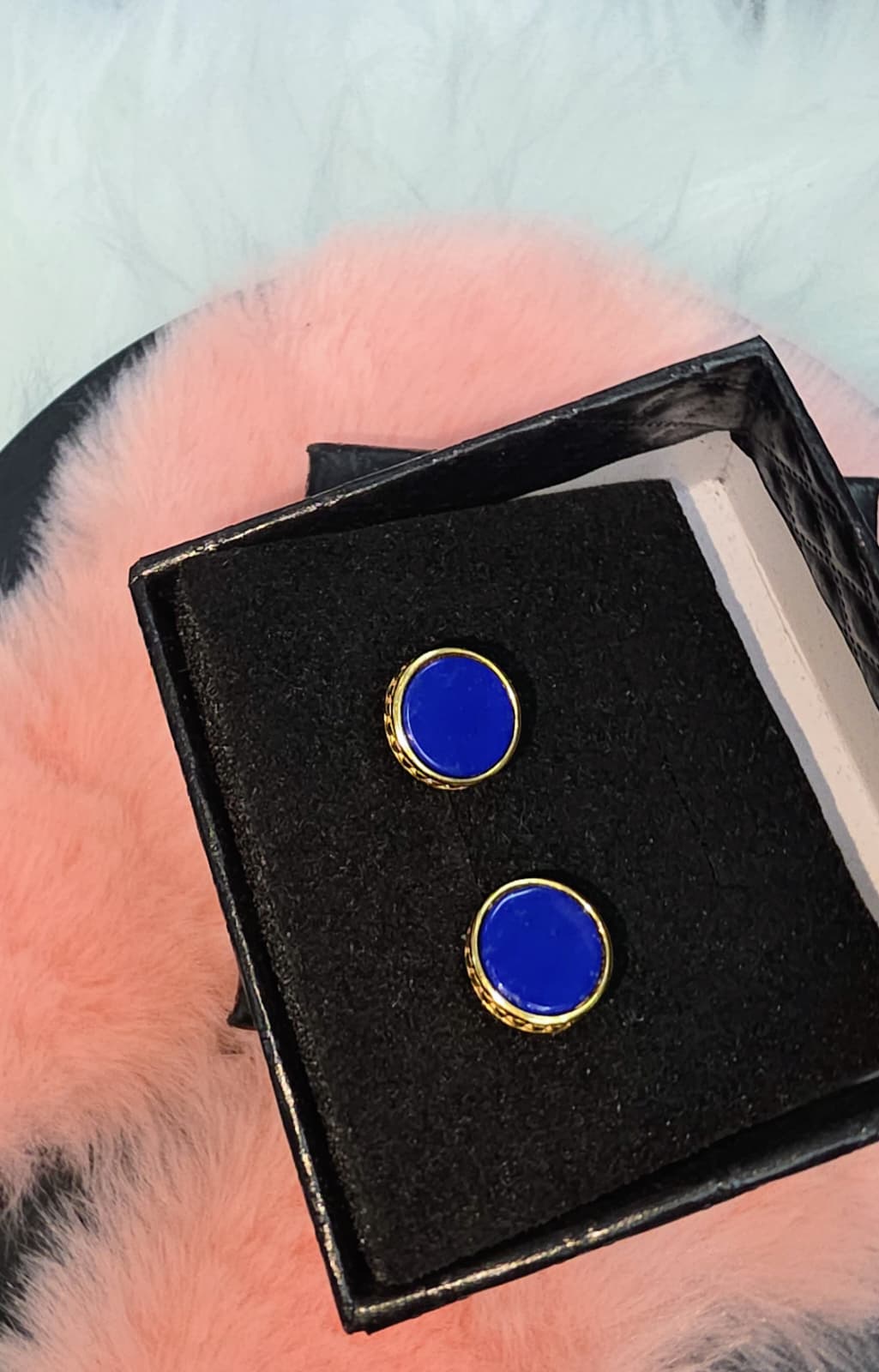 Natural Round Lapis Lazuli Gold-Coated Stud Earrings — Sterling Silver | Kumara Shines