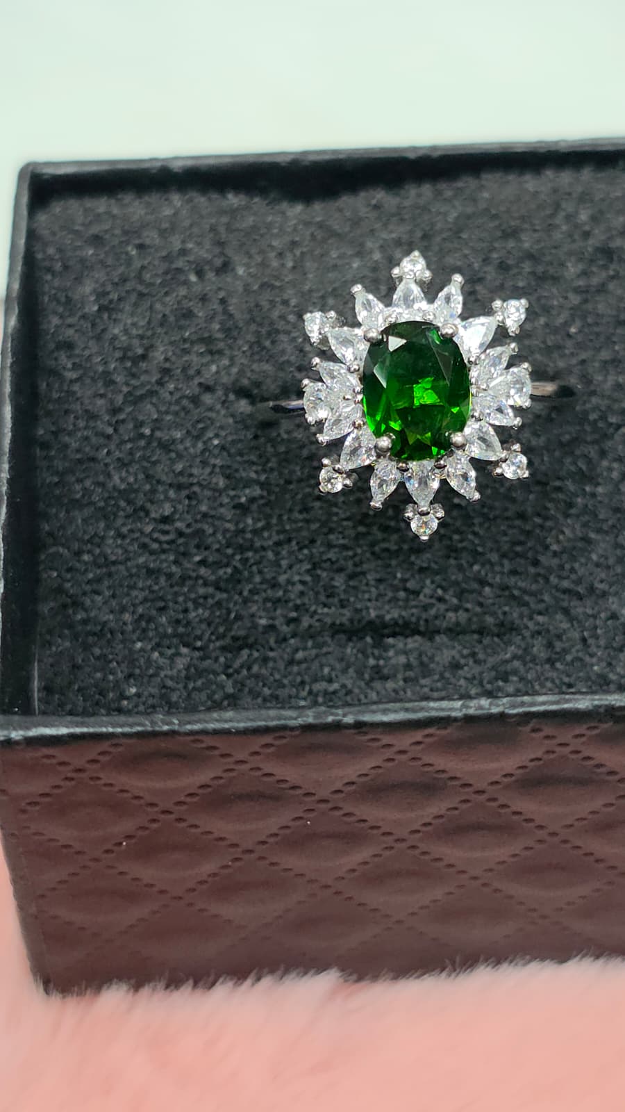 Natural Oval-Cut Diopside Statement Adjustable Ring — Sterling Silver | Kumara Shines
