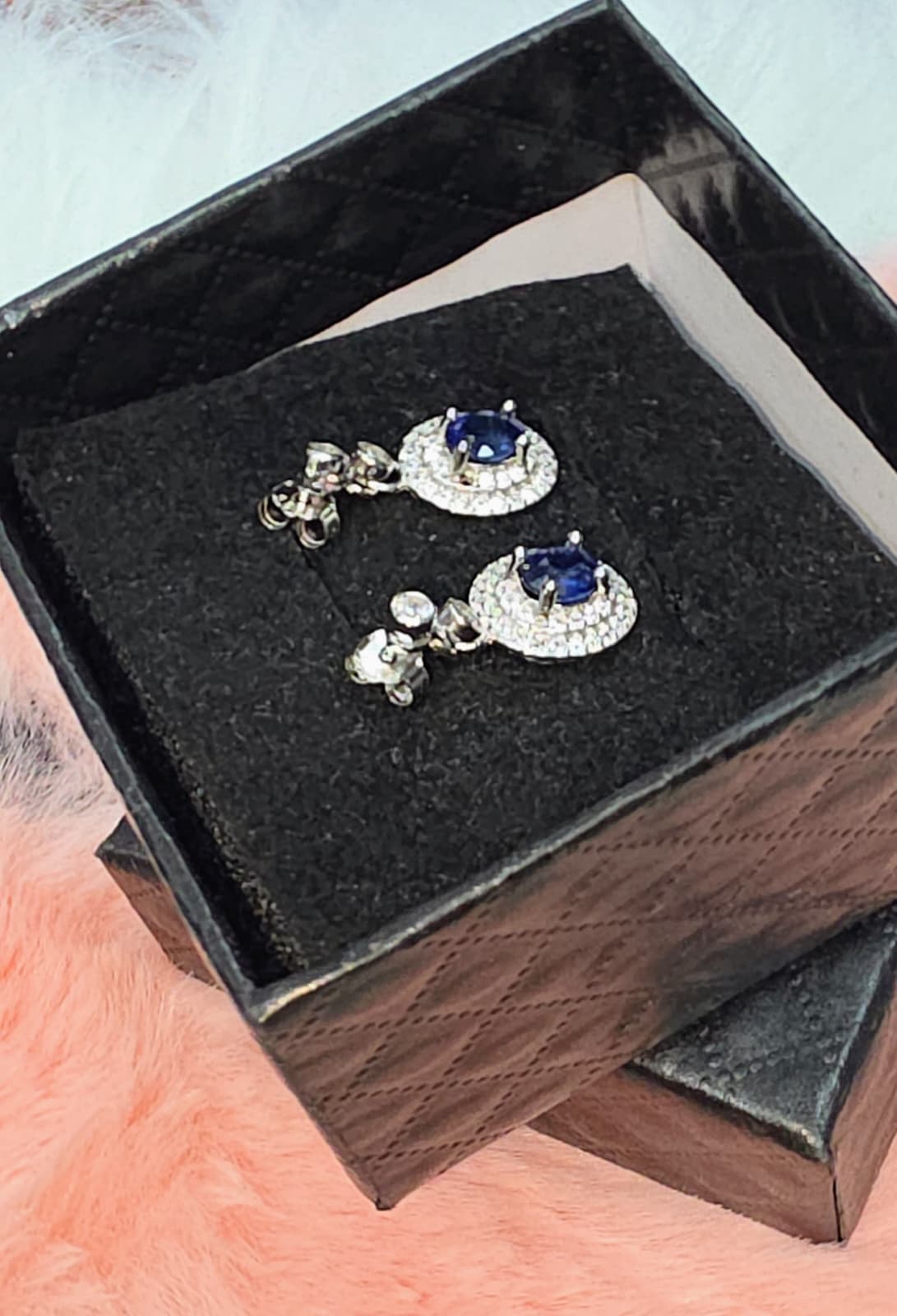 Natural Blue Sapphire Halo Drop Earrings – Sterling Silver | Kumara Shines