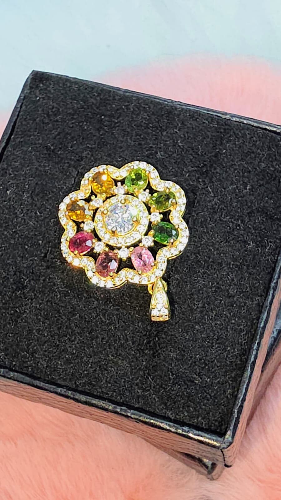 Natural Multi-Colour Tourmaline Floral Pendant Gold-Plated 925 Sterling Silver | Kumara Shines
