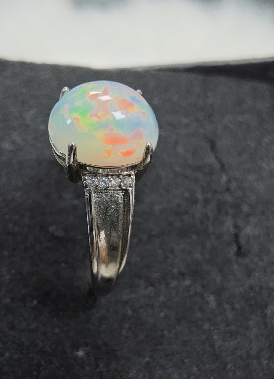 Natural Precious Opal Oval Cabochon Play-of-Colour Statement Ring — Sterling Silver | Kumara Shines