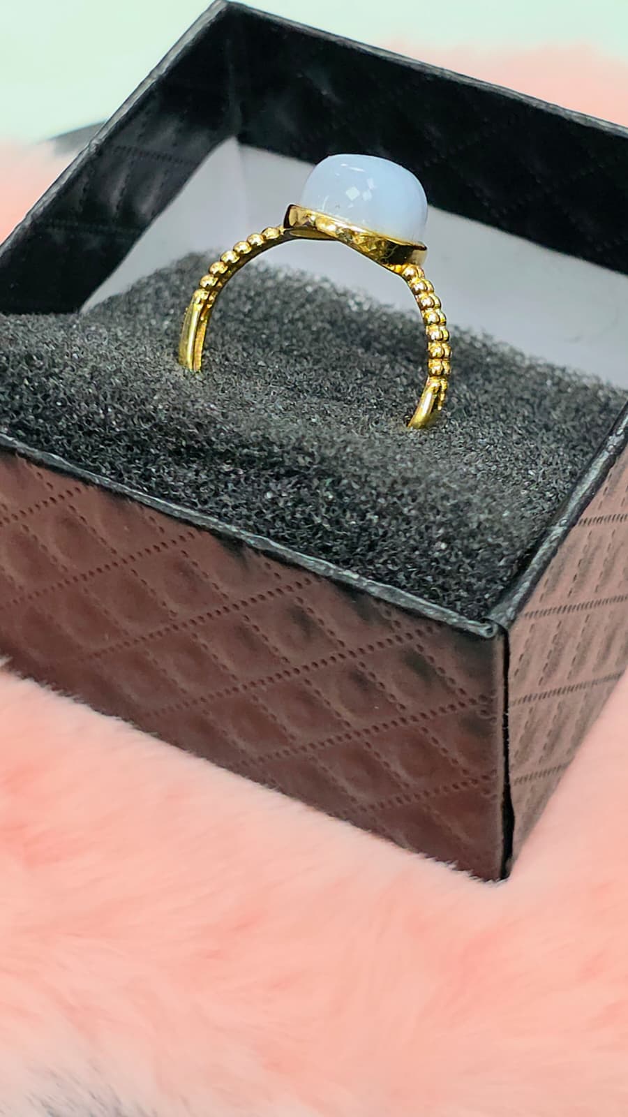 Natural Blue Lace Agate Adjustable Ring — Gold-Coated Sterling Silver | Kumara Shines
