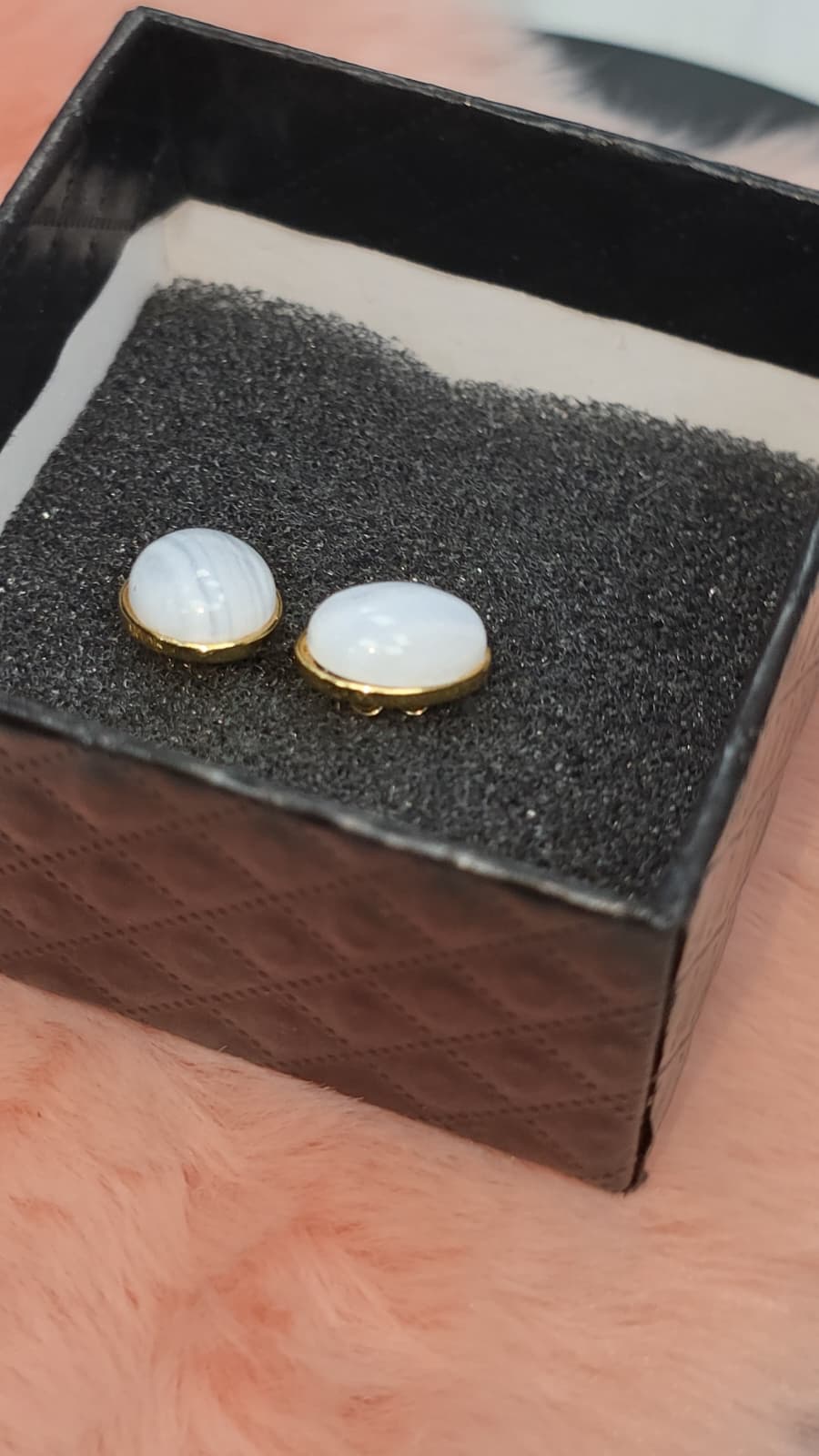 Natural Blue Lace Agate Oval Stud Earrings — Gold-Coated Sterling Silver | Kumara Shines