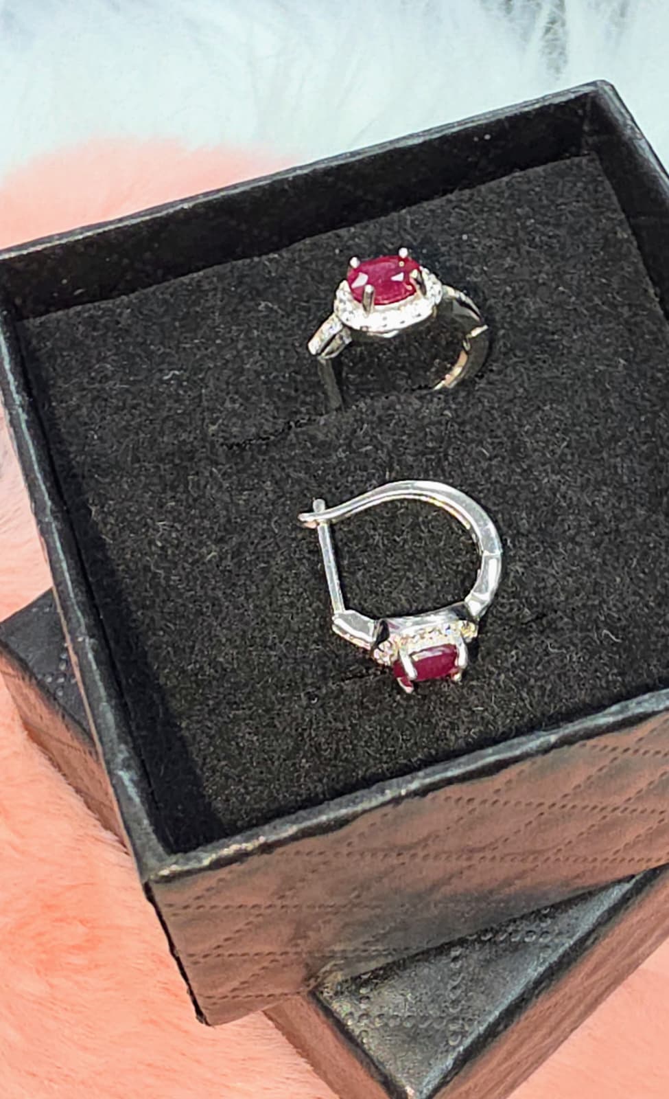 Natural Ruby Halo Lever back Earrings – Sterling Silver | Kumara Shines