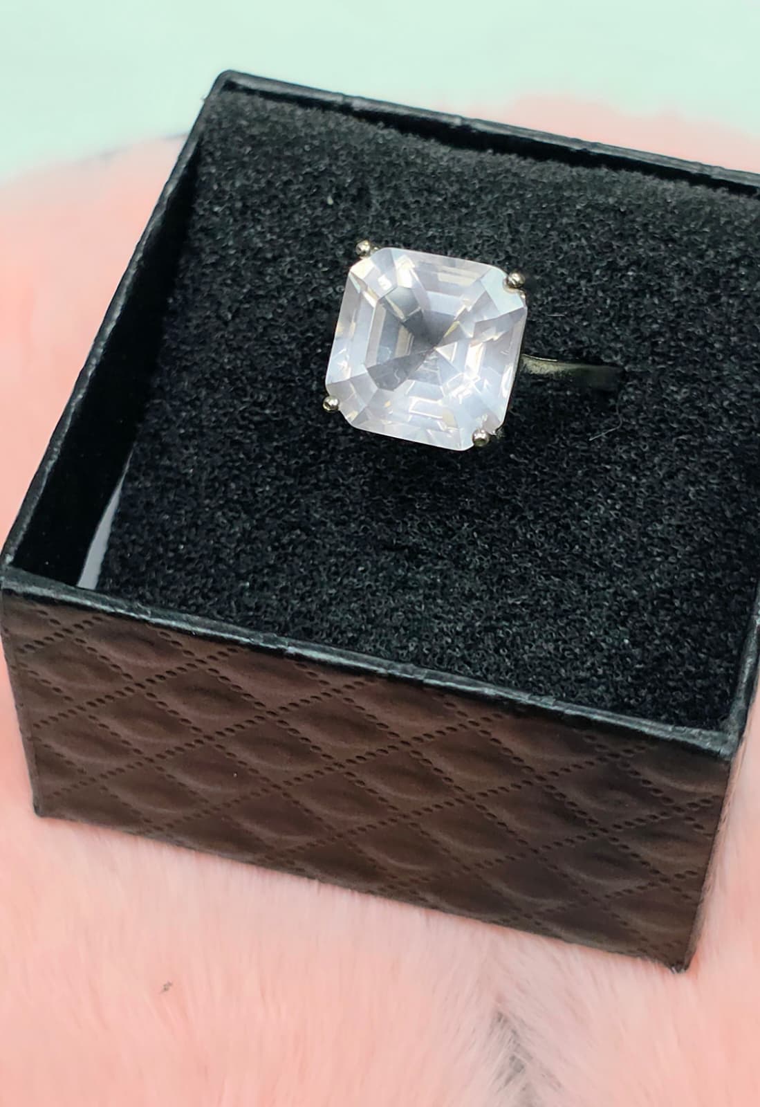 Natural Rose Quartz Asscher Cut Ring — Sterling Silver | Kumara Shines
