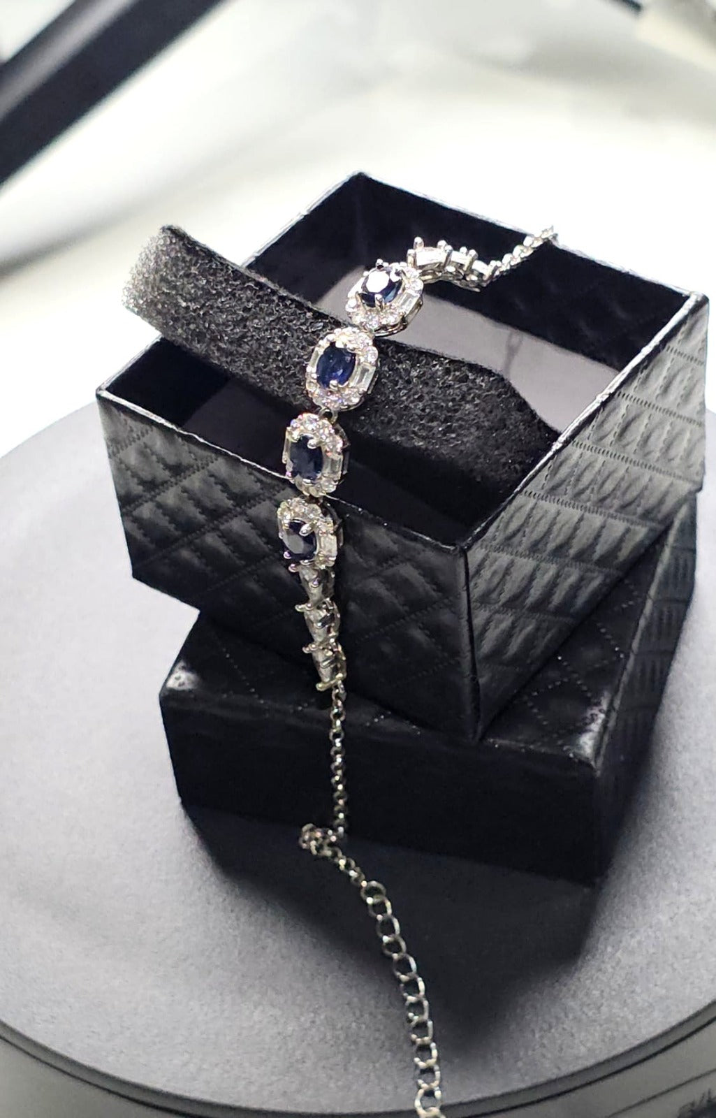 Natural Blue Sapphire Halo Bracelet — Sterling Silver | Kumara Shines