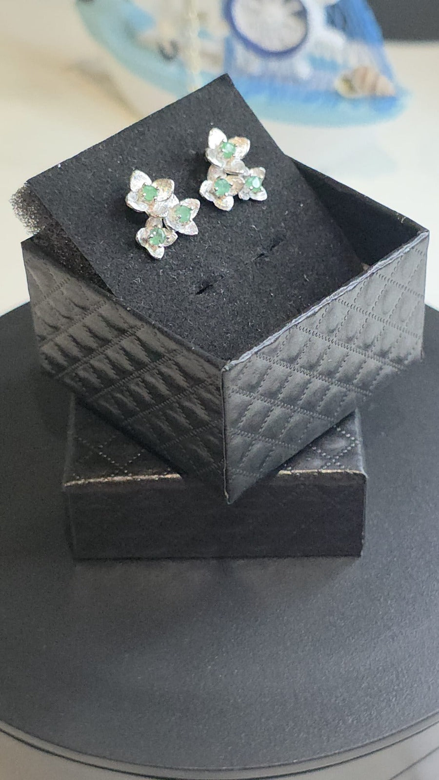 Natural 3-Stone Flower Emerald Earrings — 925 Sterling Silver | Kumara Shines
