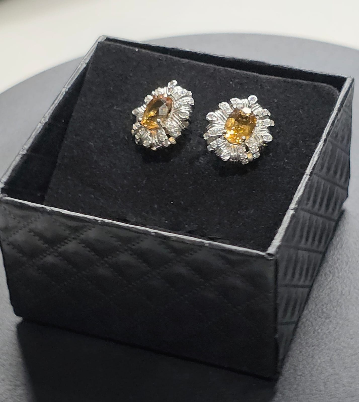 Natural Oval Citrine & Zircon Earrings — 925 Sterling Silver | Kumara Shines