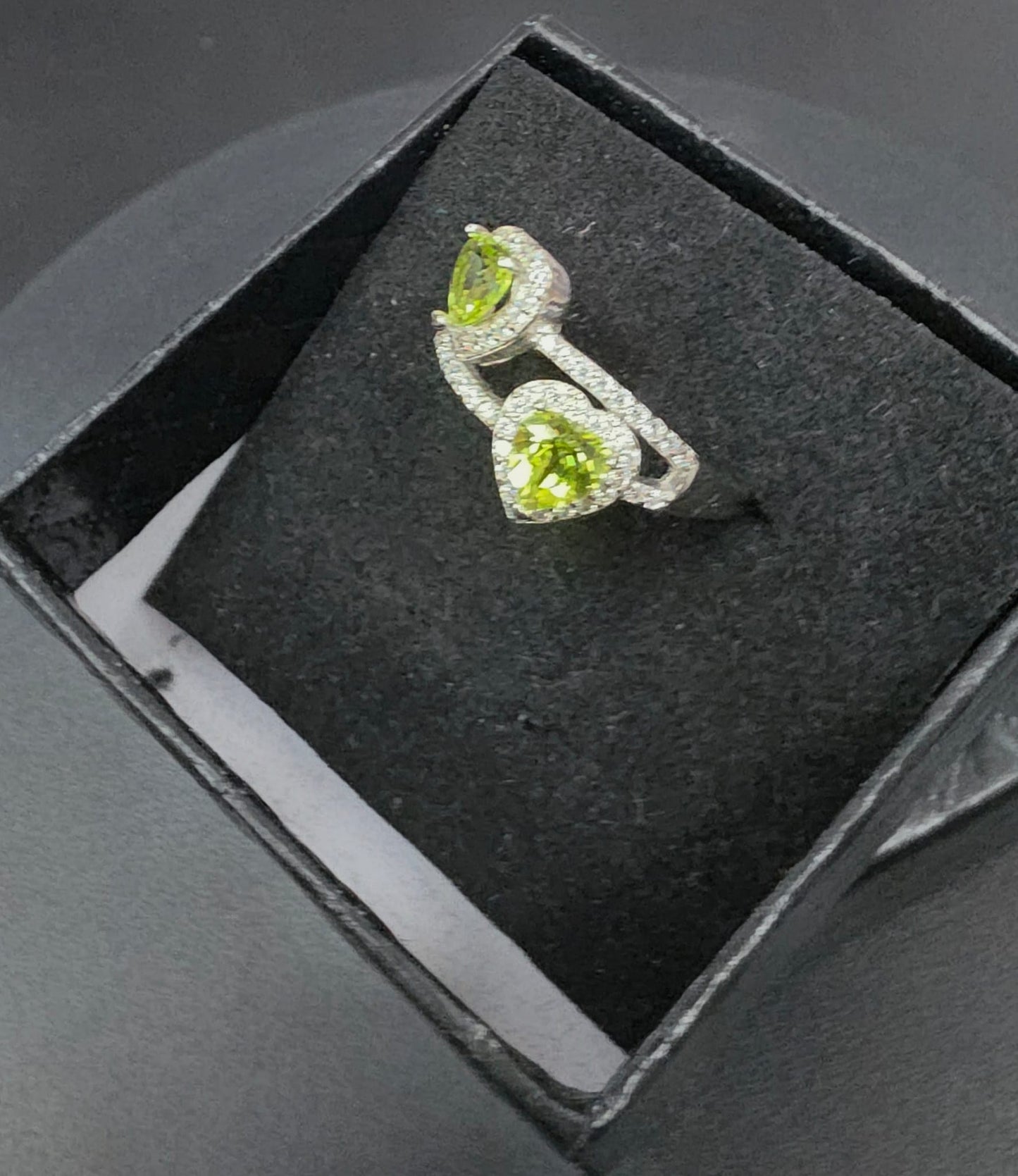 Natural Twin Heart Peridot Adjustable Ring — 925 Sterling Silver | Kumara Shines