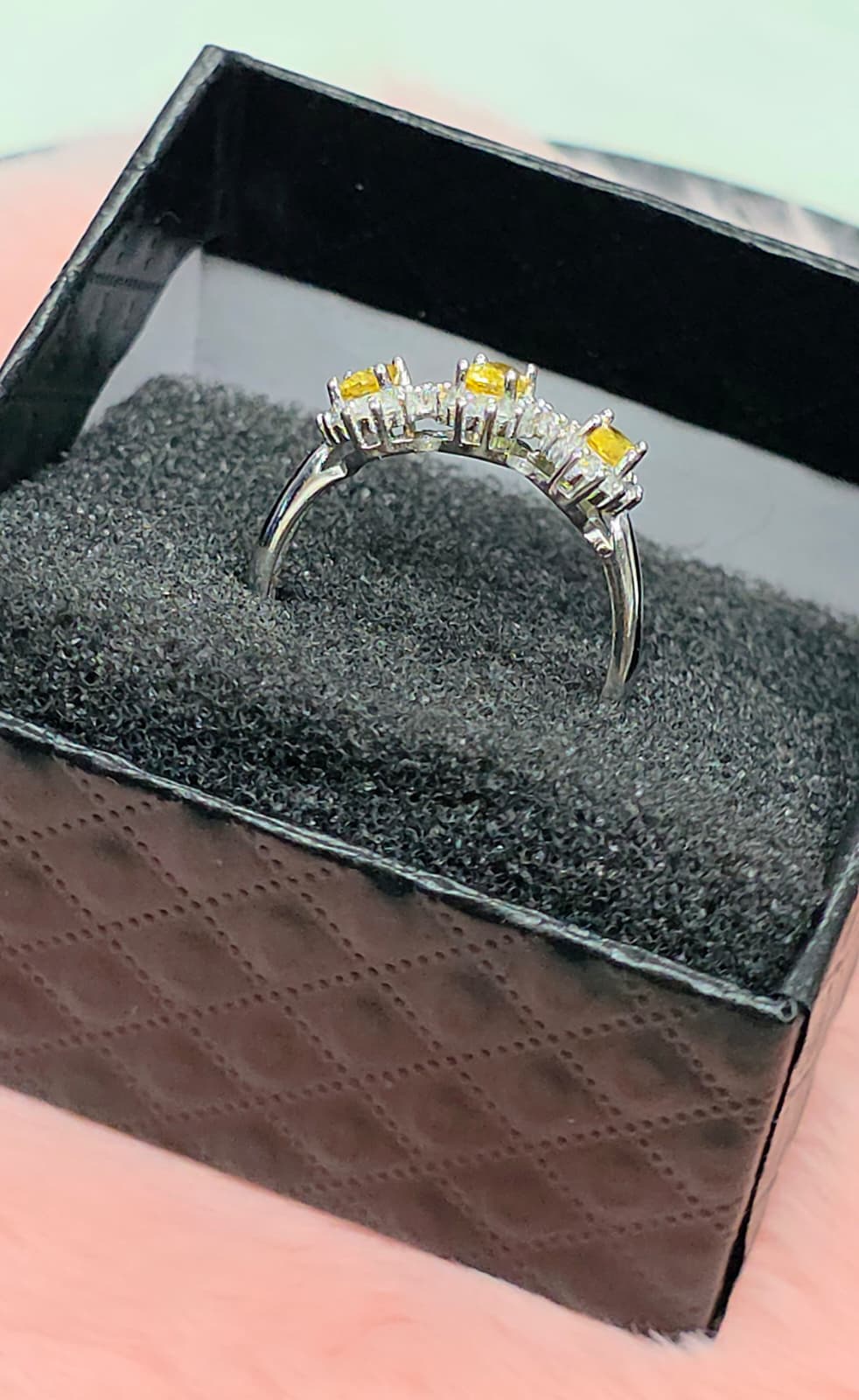 Natural Three-Stone Yellow Sapphire Adjustable Ring – S925 Sterling Silver