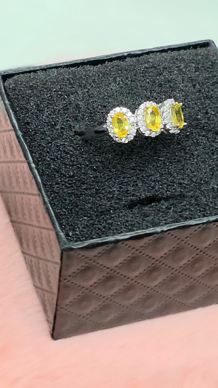 Natural Three-Stone Yellow Sapphire Adjustable Ring – S925 Sterling Silver