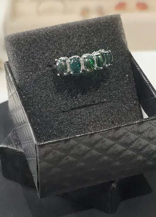 Natural Black Opal Five-Stone Half Eternity Adjustable Ring — Sterling Silver | Kumara Shines