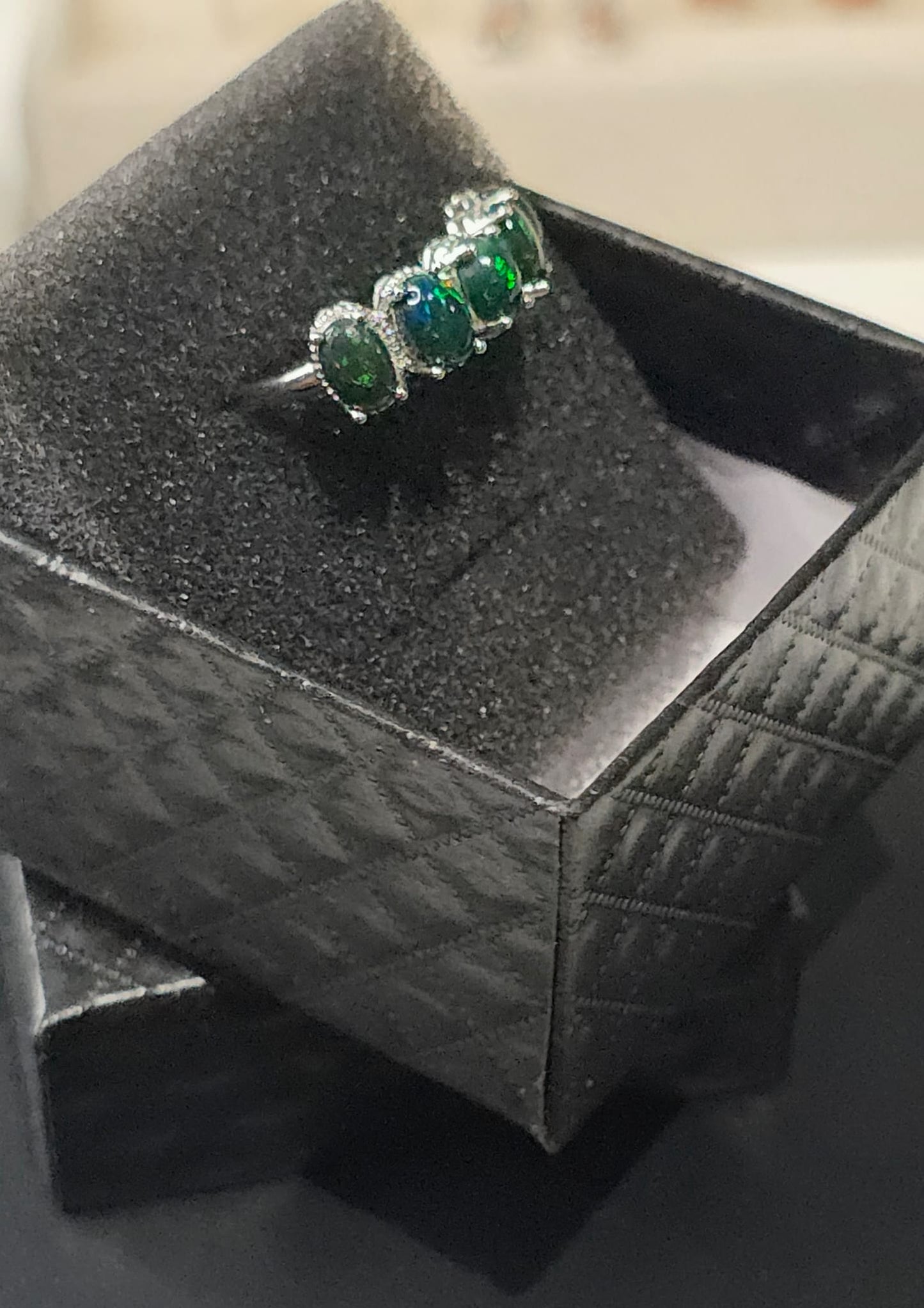 Natural Black Opal Five-Stone Half Eternity Adjustable Ring — Sterling Silver | Kumara Shines