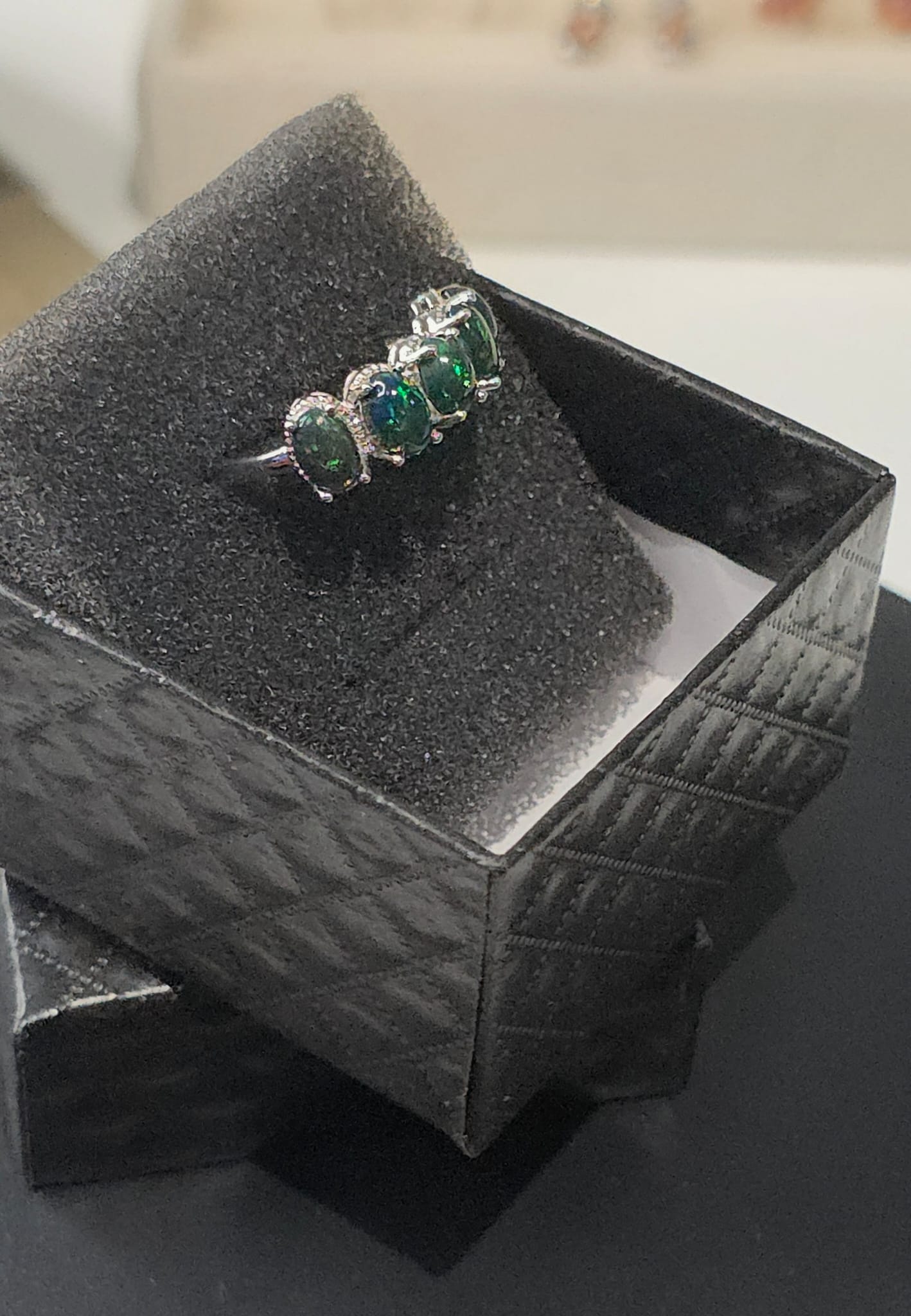 Natural Black Opal Five-Stone Half Eternity Adjustable Ring — Sterling Silver | Kumara Shines