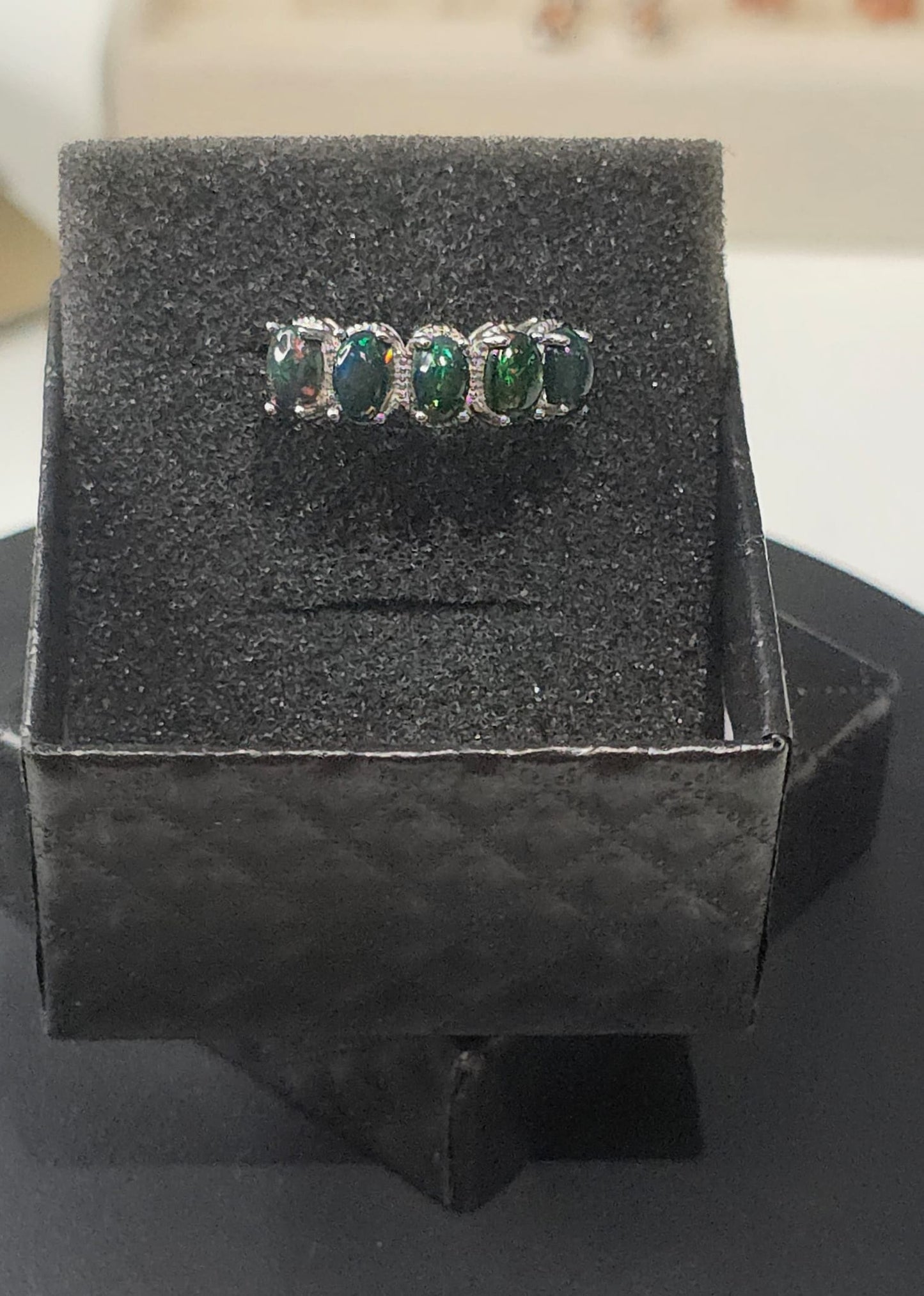 Natural Black Opal Five-Stone Half Eternity Adjustable Ring — Sterling Silver | Kumara Shines