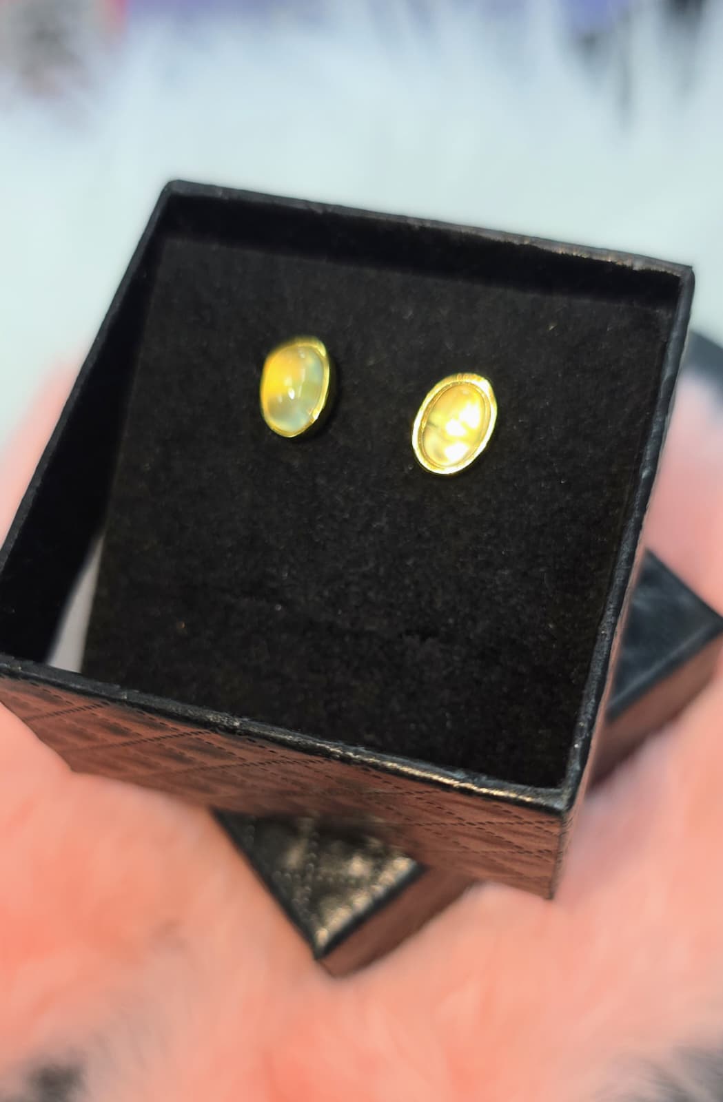 Oval Natural Prehnite Stud Earrings — Sterling Silver | Kumara Shines