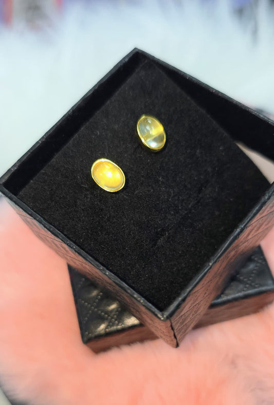 Oval Natural Prehnite Stud Earrings — Sterling Silver | Kumara Shines