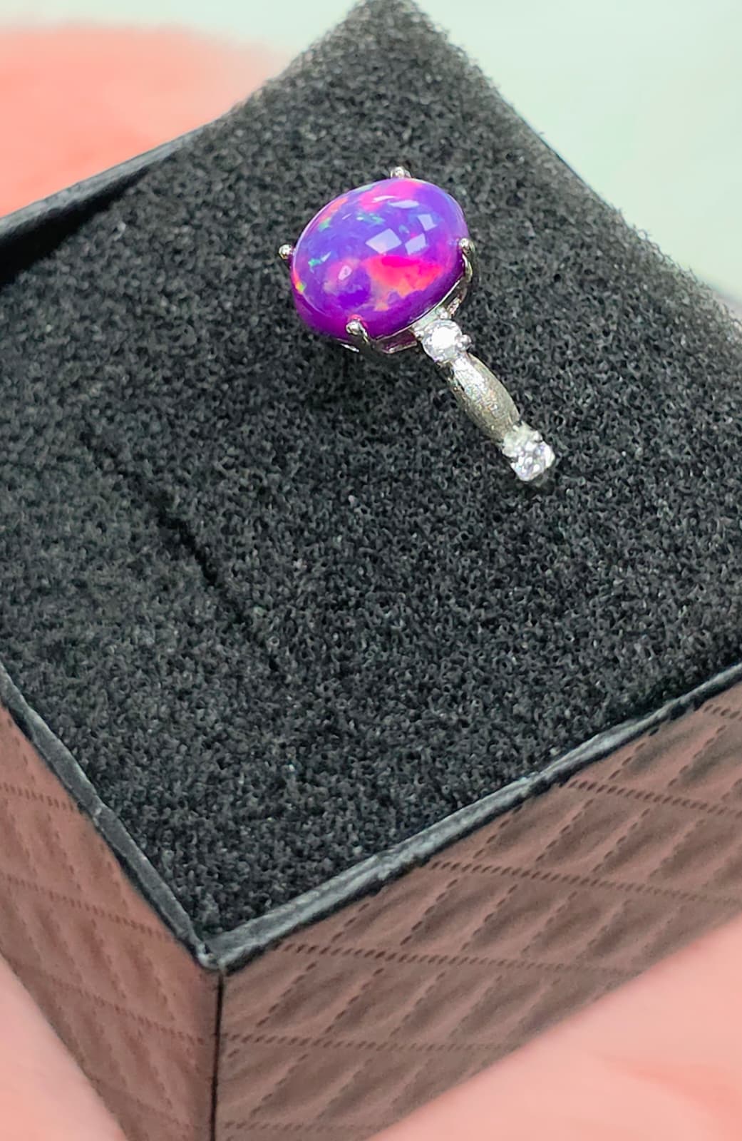 Natural Large Oval Purple Opal Adjustable Ring — Sterling Silver | Kumara Shines