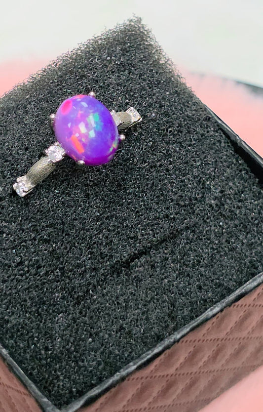 Natural Large Oval Purple Opal Adjustable Ring — Sterling Silver | Kumara Shines