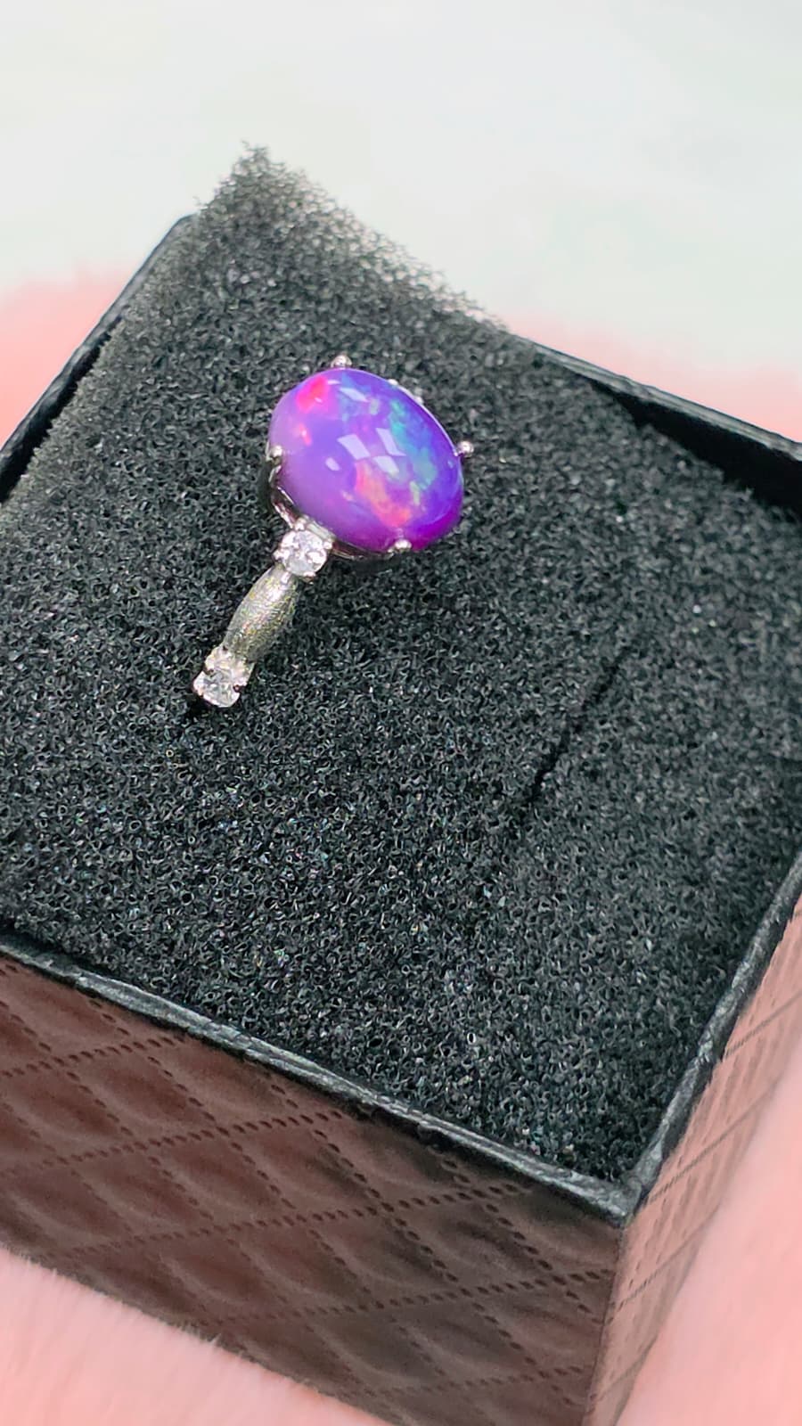 Natural Large Oval Purple Opal Adjustable Ring — Sterling Silver | Kumara Shines