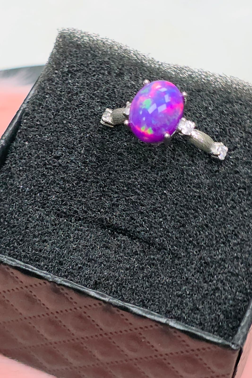 Natural Large Oval Purple Opal Adjustable Ring — Sterling Silver | Kumara Shines