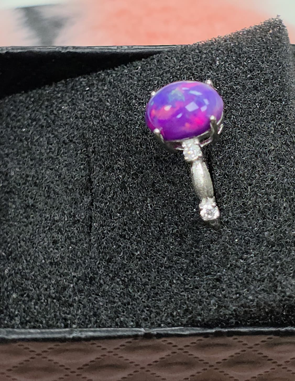 Natural Large Oval Purple Opal Adjustable Ring — Sterling Silver | Kumara Shines