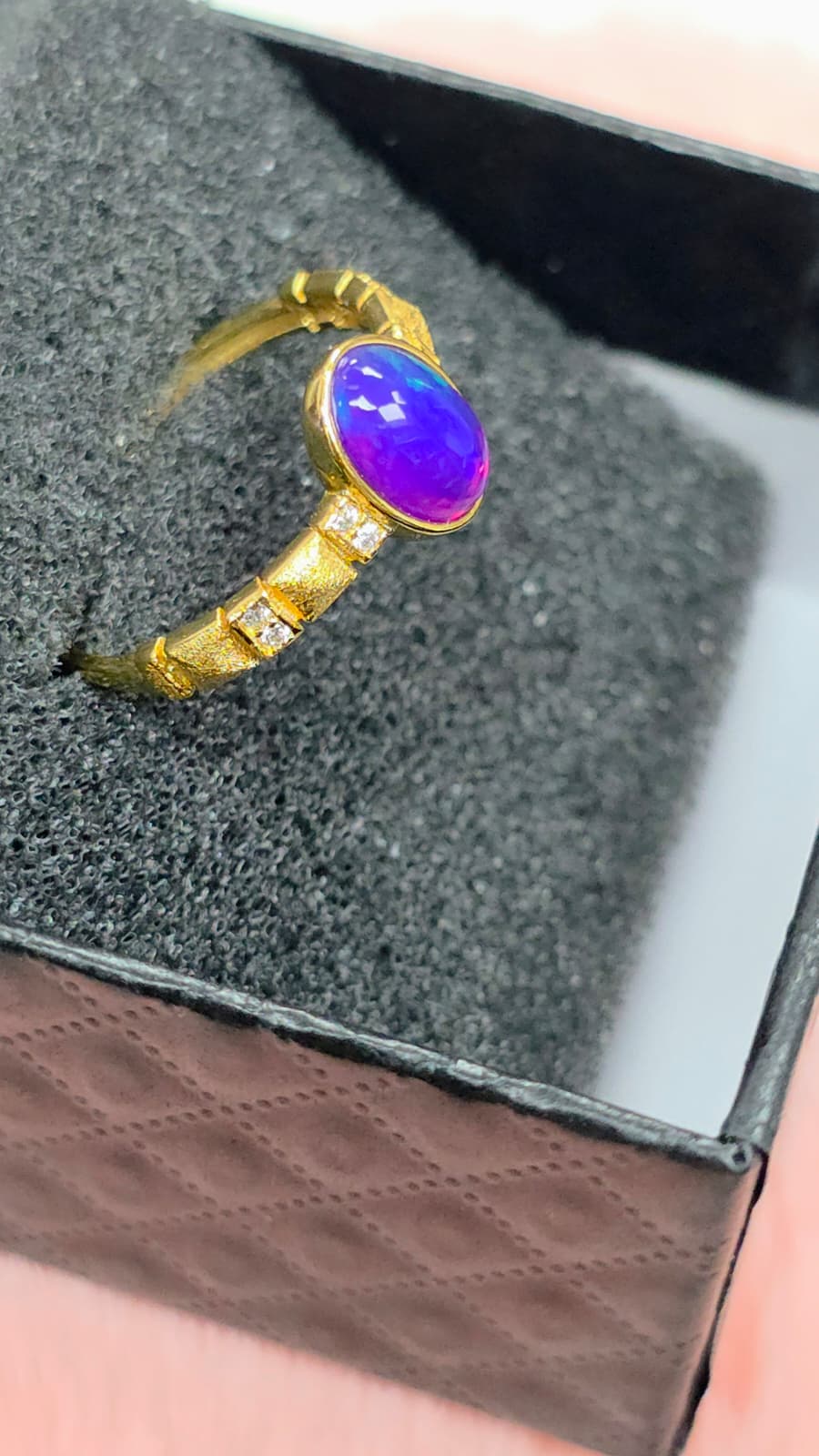 Natural Purple Opal Oval Adjustable Ring — Gold-Coated Sterling Silver | Kumara Shines