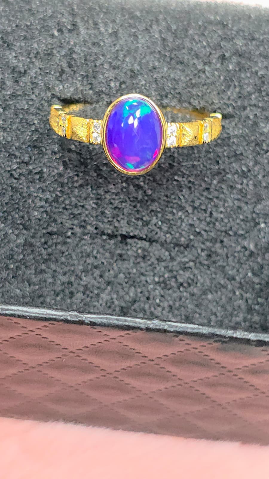 Natural Purple Opal Oval Adjustable Ring — Gold-Coated Sterling Silver | Kumara Shines