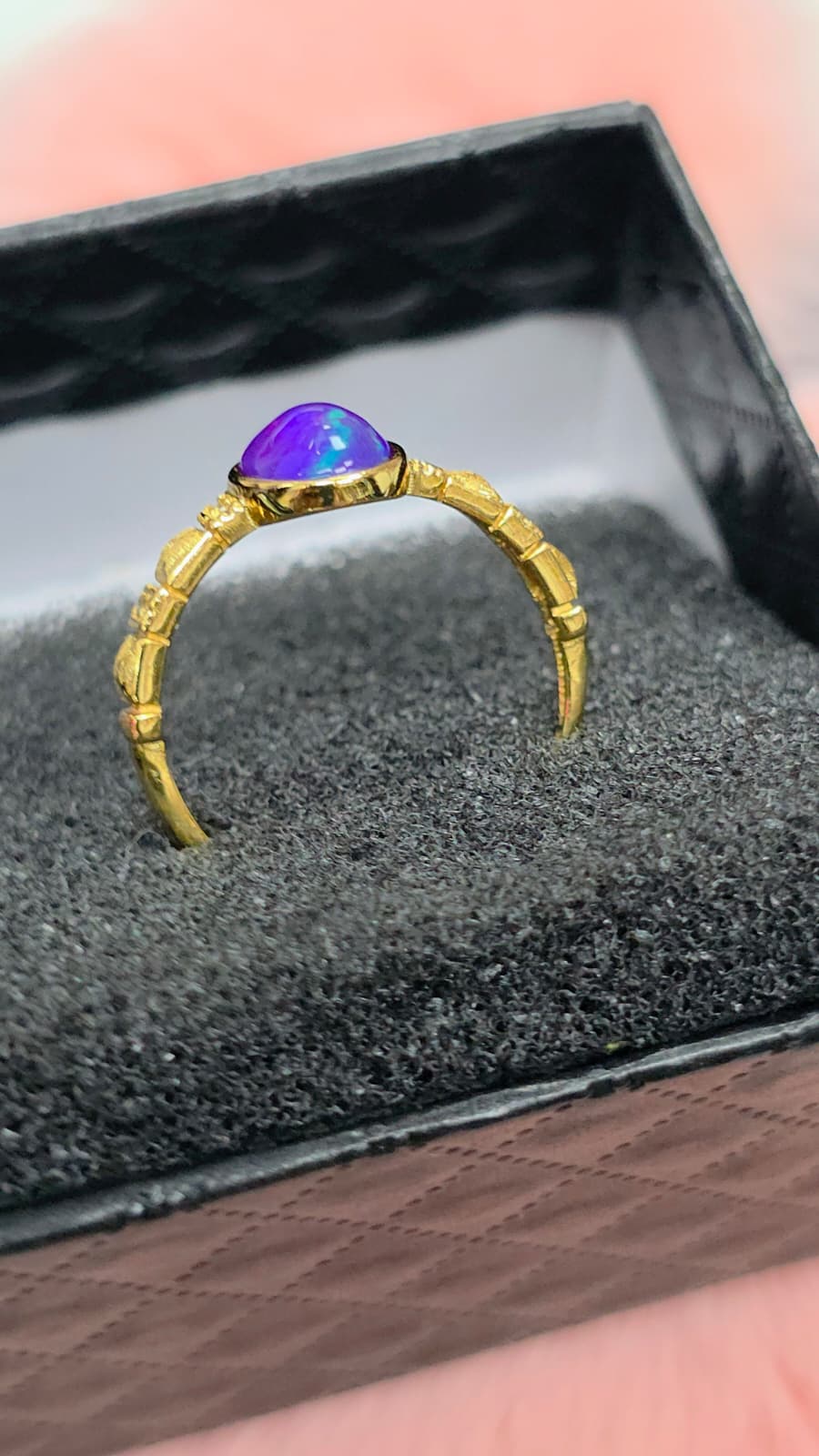 Natural Purple Opal Oval Adjustable Ring — Gold-Coated Sterling Silver | Kumara Shines