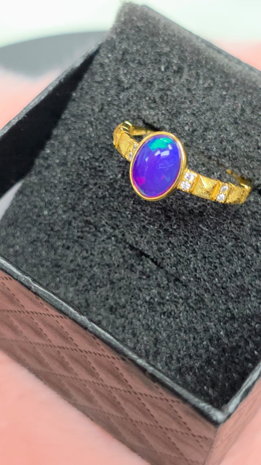Natural Purple Opal Oval Adjustable Ring — Gold-Coated Sterling Silver | Kumara Shines