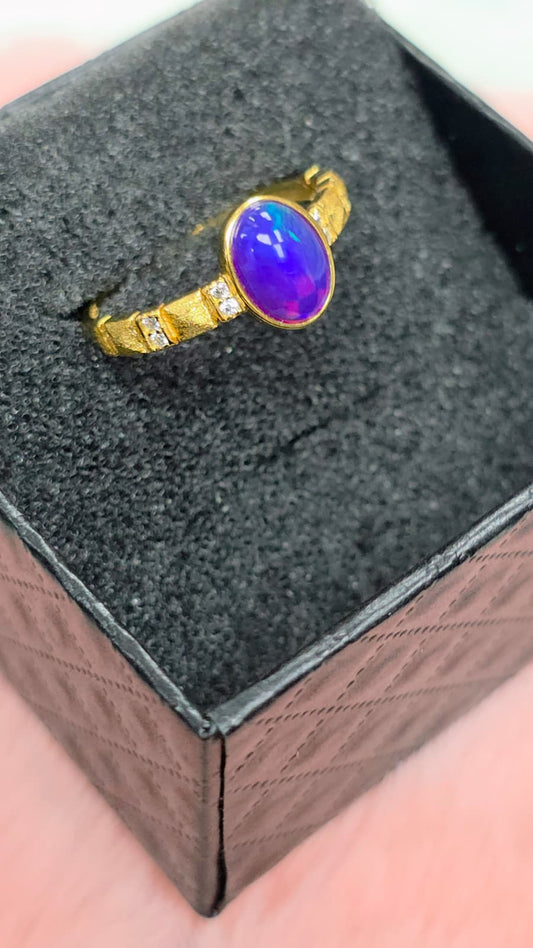 Natural Purple Opal Oval Adjustable Ring — Gold-Coated Sterling Silver | Kumara Shines