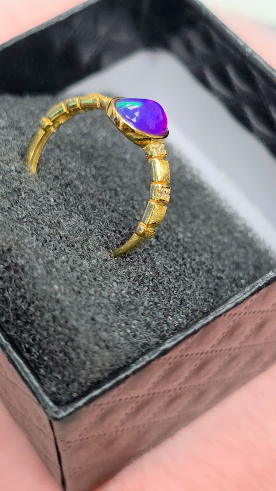 Natural Purple Opal Oval Adjustable Ring — Gold-Coated Sterling Silver | Kumara Shines