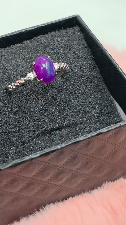 Natural Purple Opal Oval Adjustable Ring — Sterling Silver | Kumara Shines