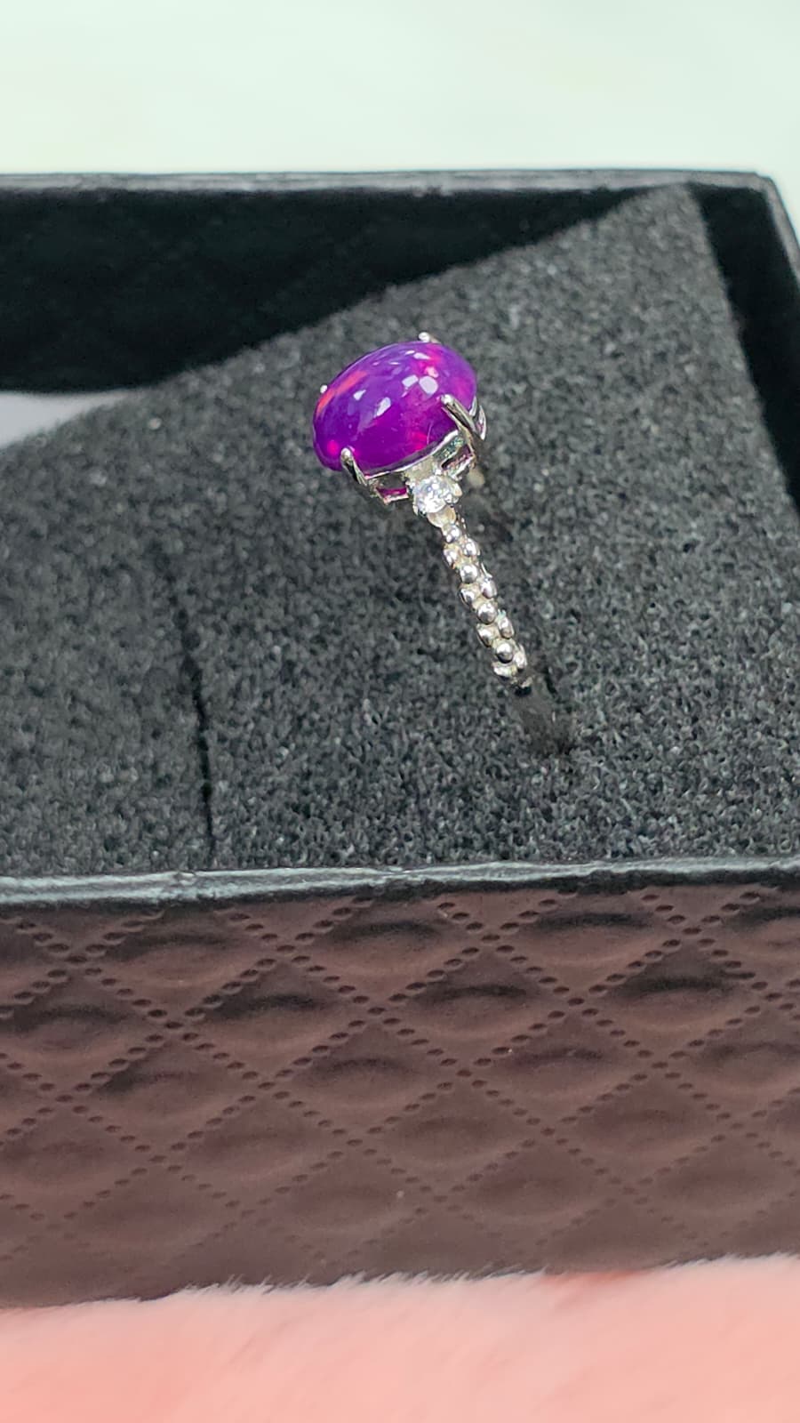 Natural Purple Opal Oval Adjustable Ring — Sterling Silver | Kumara Shines