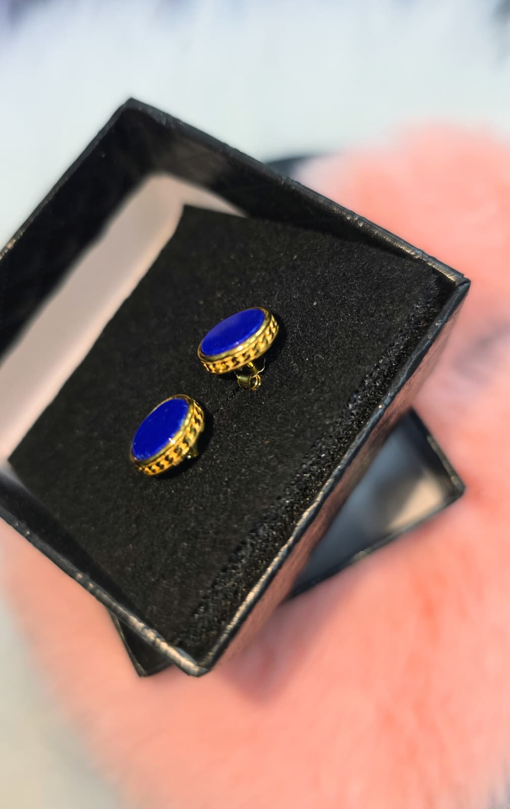 Natural Round Lapis Lazuli Gold-Coated Stud Earrings — Sterling Silver | Kumara Shines