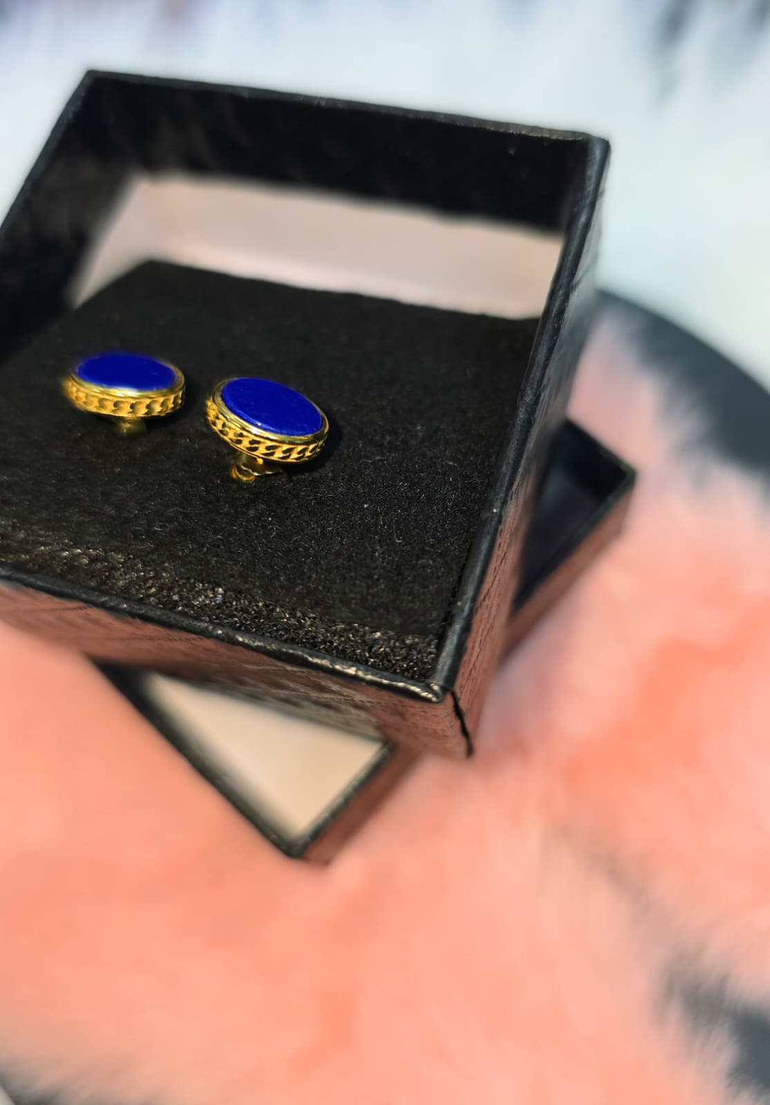 Natural Round Lapis Lazuli Gold-Coated Stud Earrings — Sterling Silver | Kumara Shines