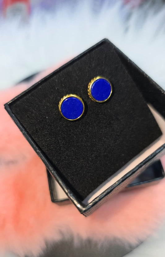 Natural Round Lapis Lazuli Gold-Coated Stud Earrings — Sterling Silver | Kumara Shines