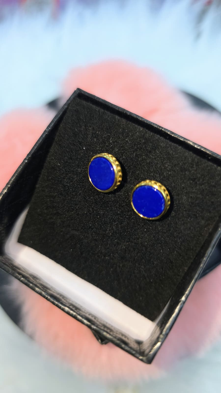 Natural Round Lapis Lazuli Gold-Coated Stud Earrings — Sterling Silver | Kumara Shines