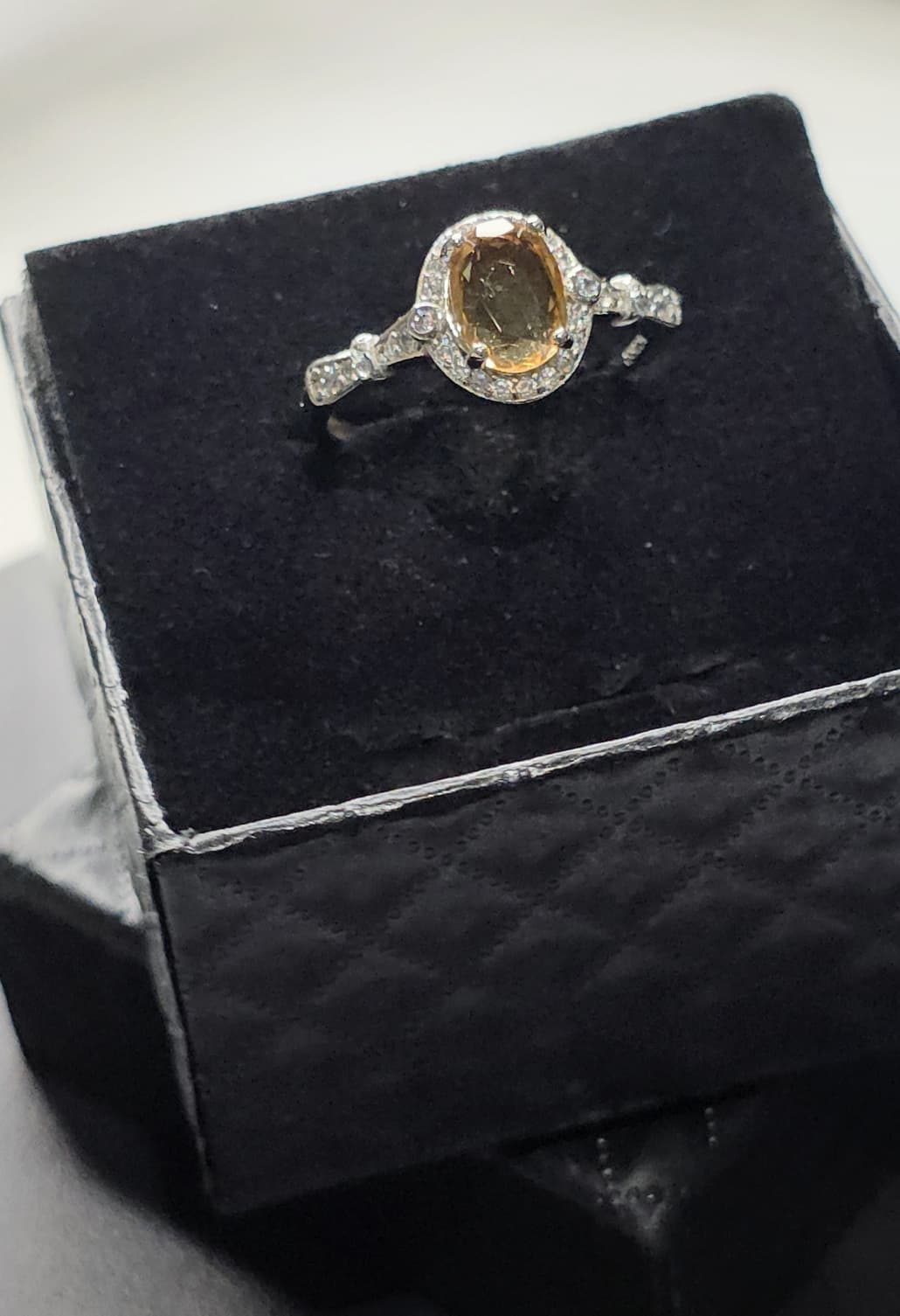 Natural Citrine Oval Halo Adjustable Ring — Sterling Silver | Kumara Shines