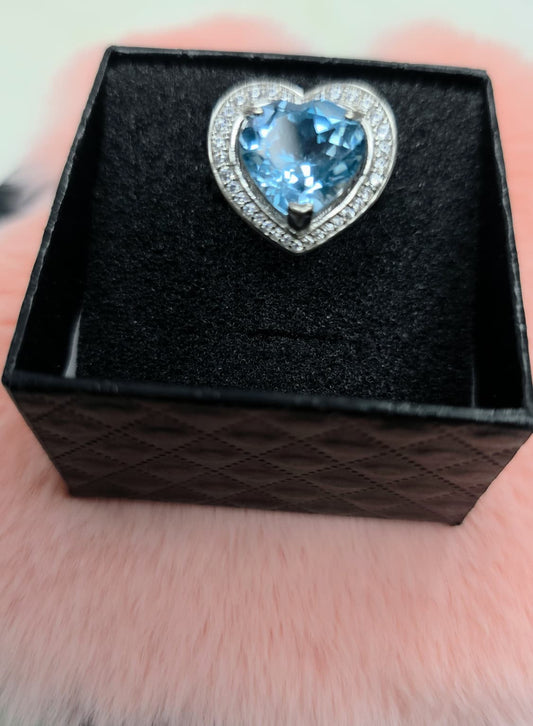 Natural Heart-Shaped Swiss Topaz Halo Adjustable Ring S925 | Kumara Shines