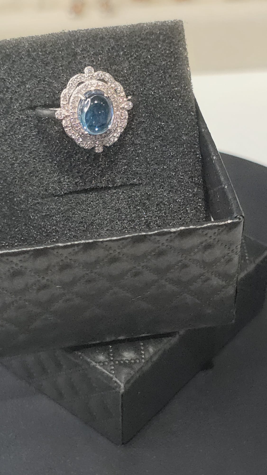 Natural Swiss Topaz Oval Halo Adjustable Ring — Sterling Silver | Kumara Shines