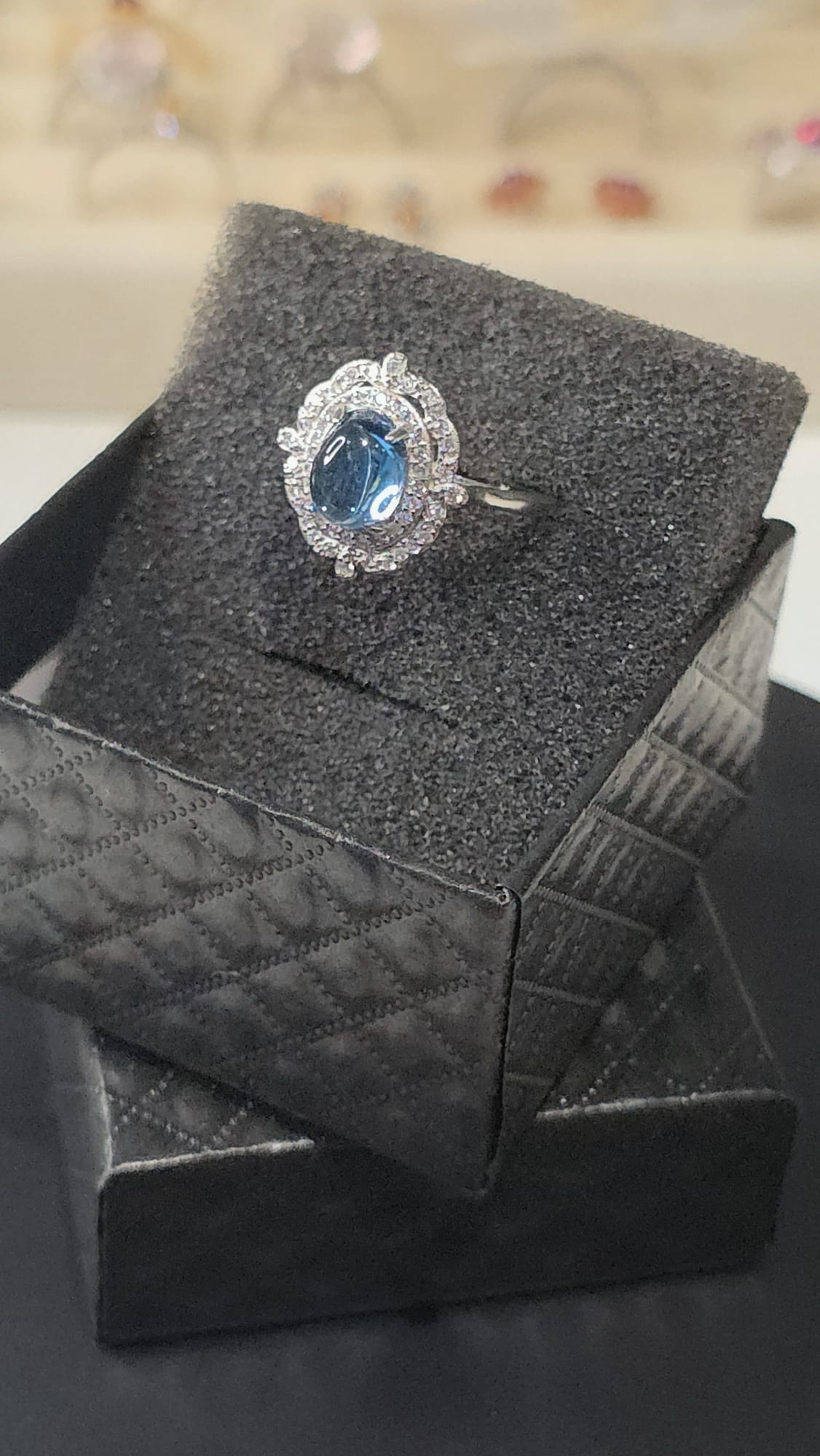 Natural Swiss Topaz Oval Halo Adjustable Ring — Sterling Silver | Kumara Shines