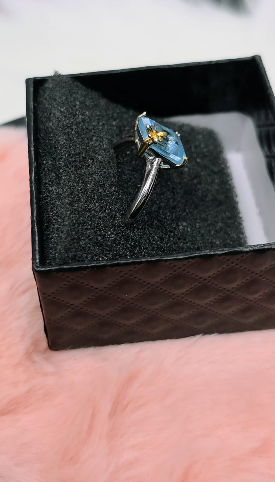 Natural Emerald-Cut Swiss Topaz Butterfly Adjustable Ring S925 | Kumara Shines
