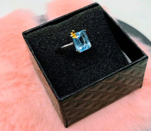 Natural Emerald-Cut Swiss Topaz Butterfly Adjustable Ring S925 | Kumara Shines