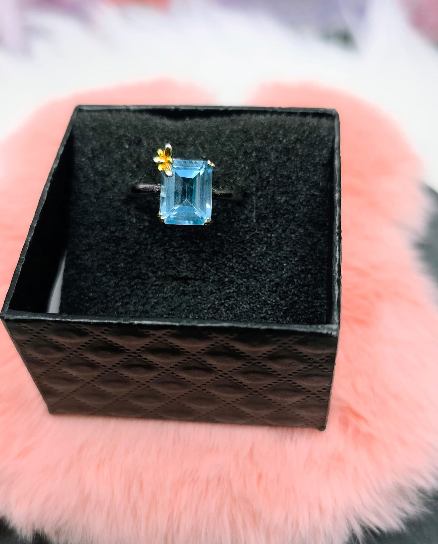 Natural Emerald-Cut Swiss Topaz Butterfly Adjustable Ring S925 | Kumara Shines