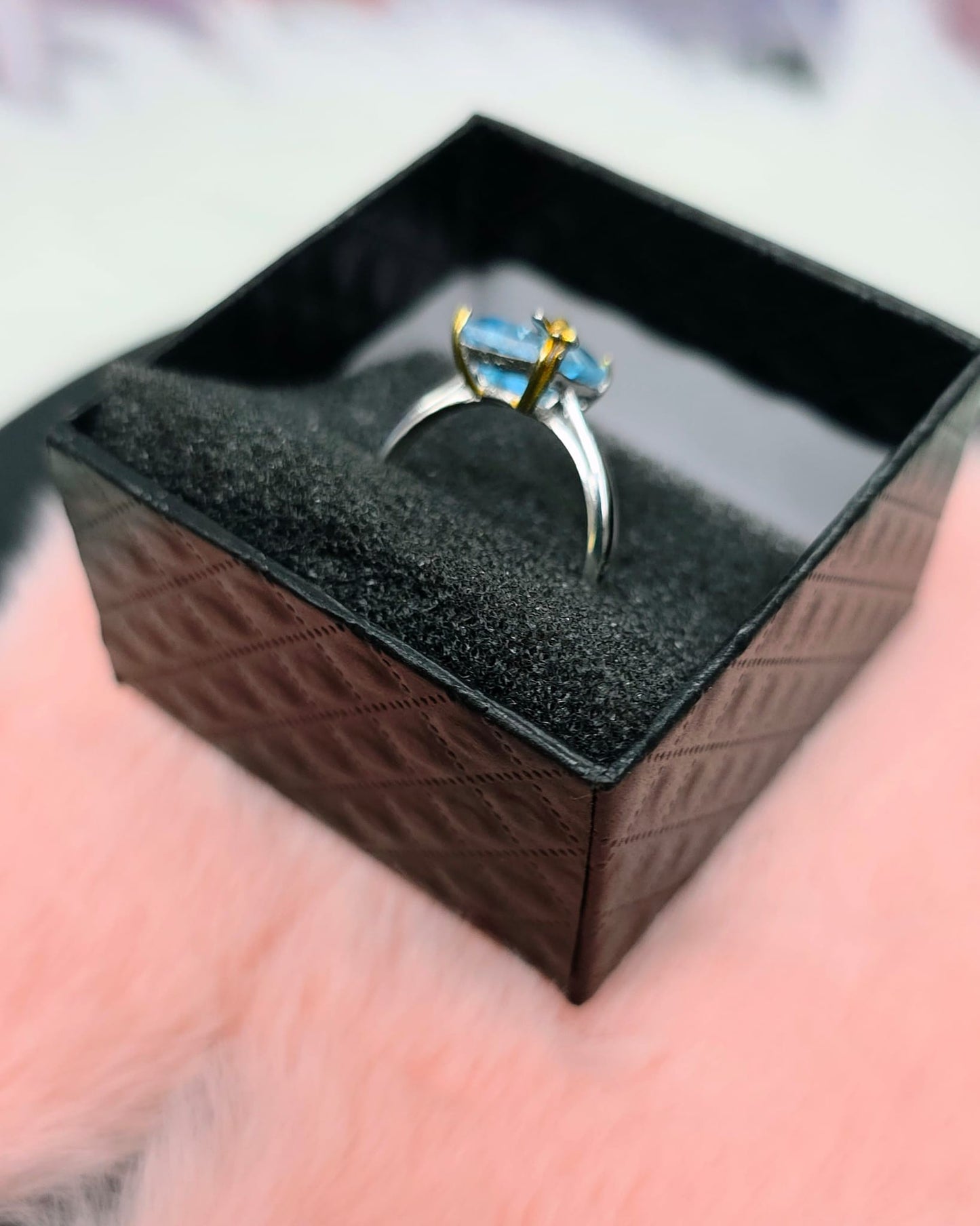 Natural Emerald-Cut Swiss Topaz Butterfly Adjustable Ring S925 | Kumara Shines
