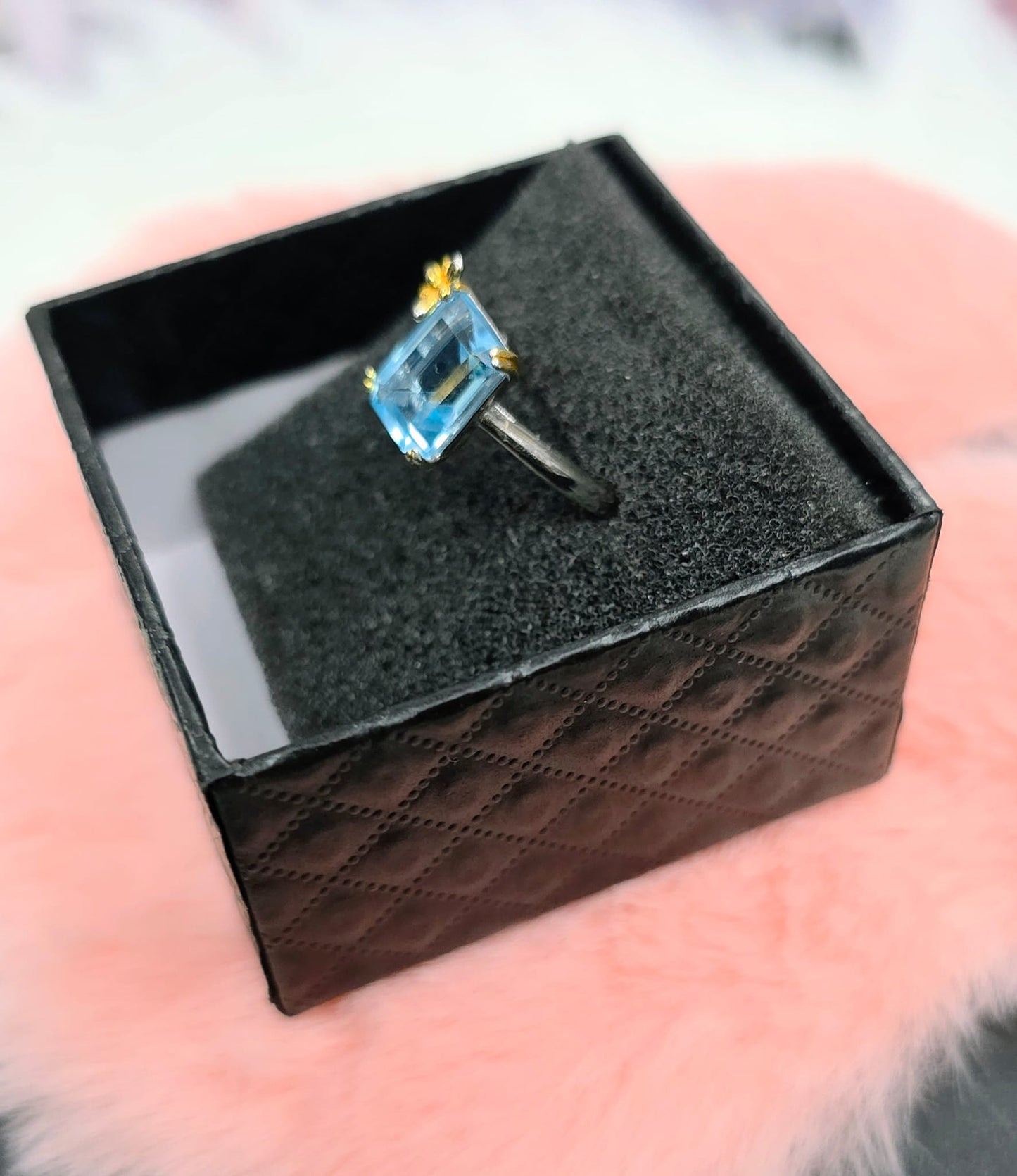 Natural Emerald-Cut Swiss Topaz Butterfly Adjustable Ring S925 | Kumara Shines