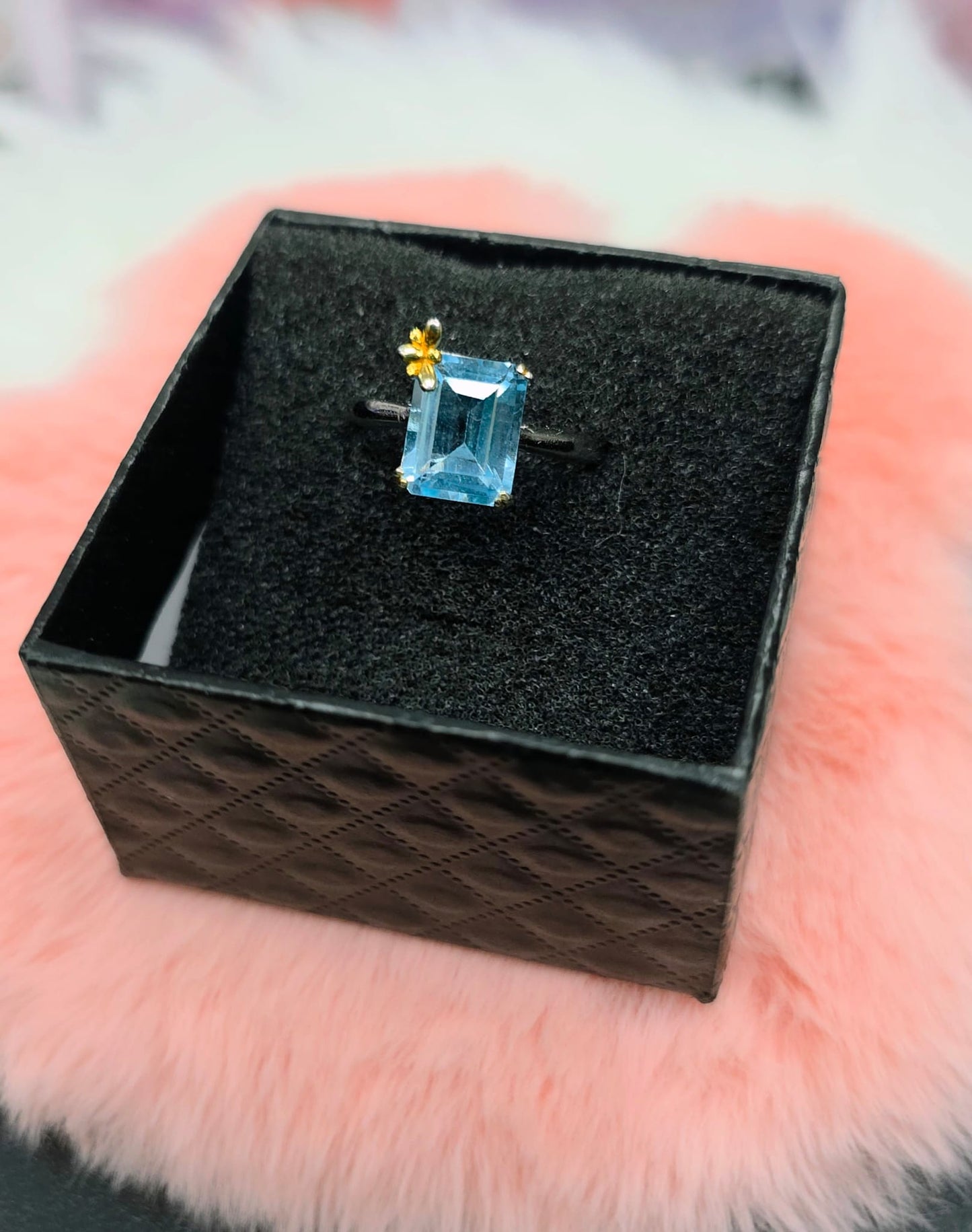 Natural Emerald-Cut Swiss Topaz Butterfly Adjustable Ring S925 | Kumara Shines