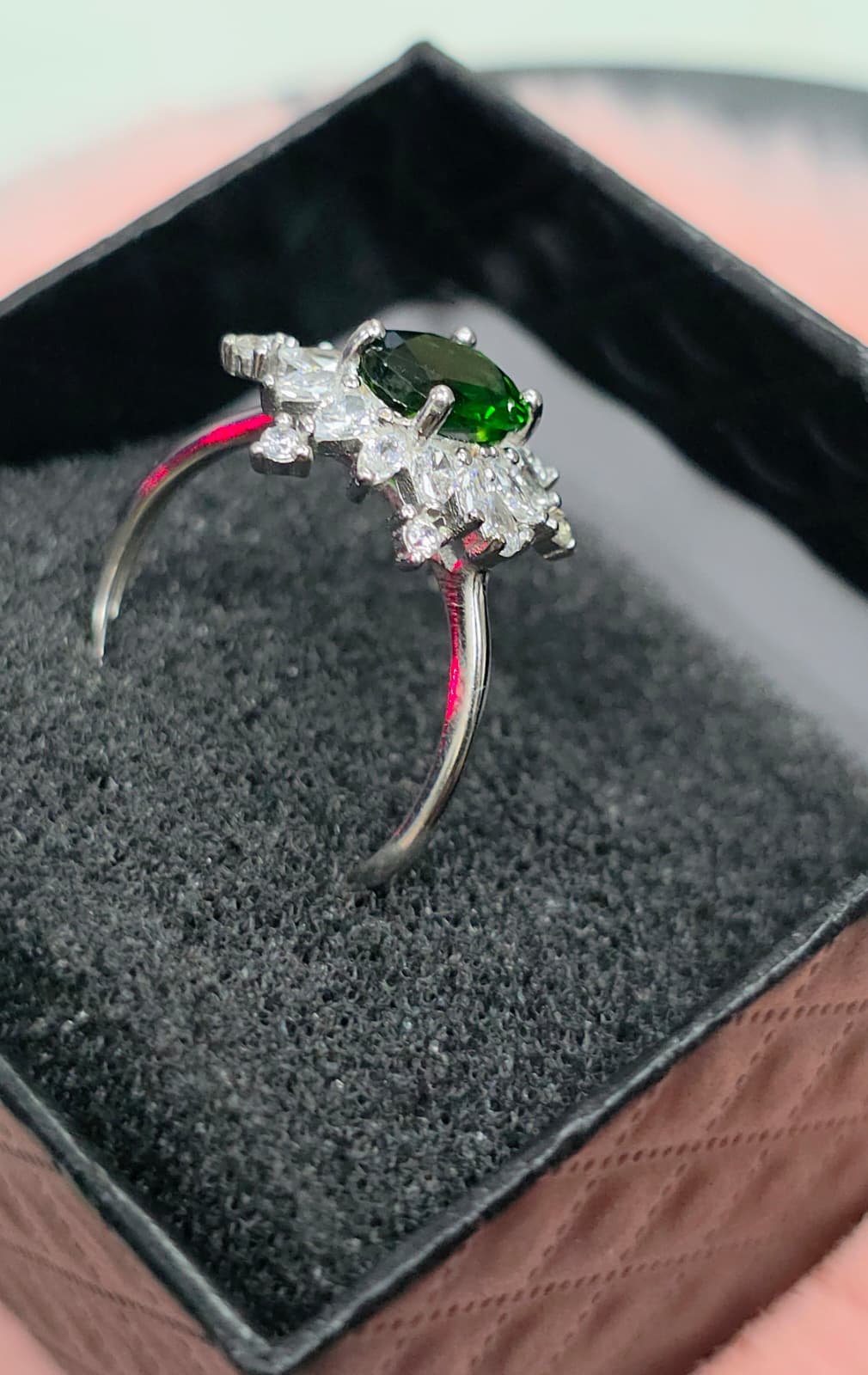 Natural Oval-Cut Diopside Statement Adjustable Ring — Sterling Silver | Kumara Shines